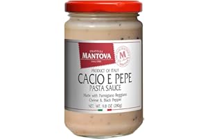Mantova Cacio e Pepe Pasta Sauce, 9.8 oz. (Pack of 2), Product of Italy, 100% Italian, All-Natural Ingredients, Parmigiano Reggiano PDO, Pecorino Romano PDO, Black Pepper, Traditional, Ready-To-Eat Sauce for Spaghetti, Rigatoni, Fettucine, Fusilli, Gnocchi, and Other Pasta, Creamy, Peppery Flavor, No Artificial Coloring, Flavoring or Preservatives