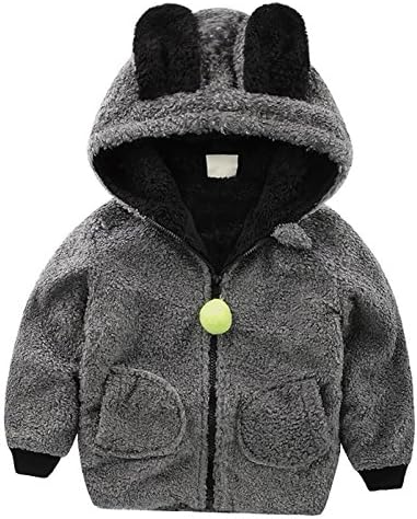 Right Euro Toddler Baby Boys Girls Fur Hoodie Winter Warm Coat Jacket Cute Rabbit Shape Thick Clothes Suitable Age 3-4 Years Old Gray