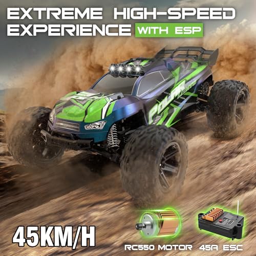 Womaqu Large Scale Adult Remote Control Car 1:10 46cm, RC Truck 2WD RWD Electric 45km/h with 2 Batteries 2600mAh, Off-Road RC Car for Children and Adults