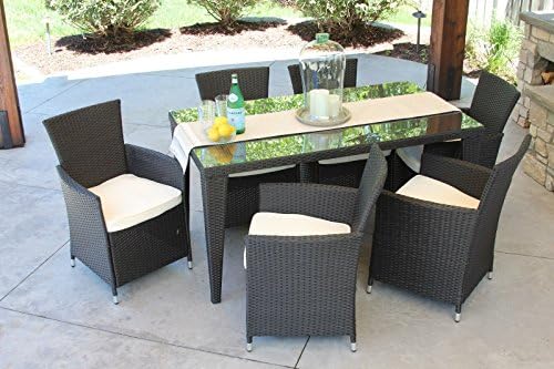 7 PC Modern Outdoor Rattan Black Wicker Table Patio Set Furniture Dining Garden