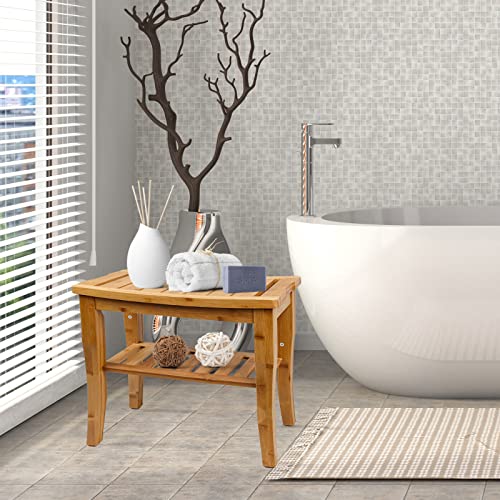 Shower Chairs- Shower Bench Spa Stool Wood 2-Tier Seat-Spa Bath