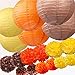 SuMile 18 Pack Tissue Paper Pom Poms Flowers and Round Paper Lanterns for Home, Office, Classroom, Indoor and Outdoor, 3 Size, Orange Brown Yellow