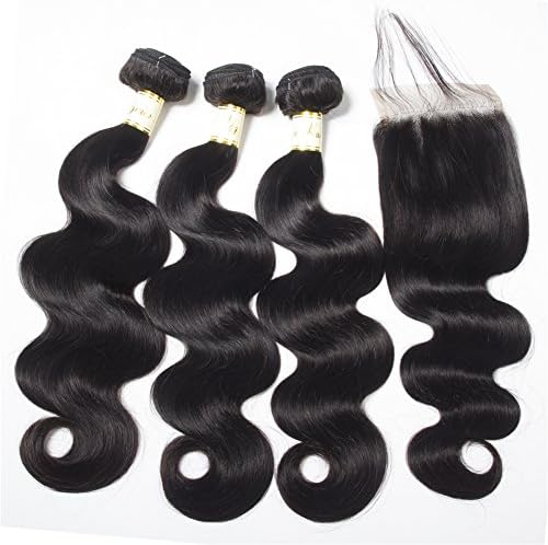 Brazilian Human Hair Bundles with Closure Body Wave Virgin Hair with Crochet Closure with Baby Hair Soft and Bouncy Brazilian Hair with Closure