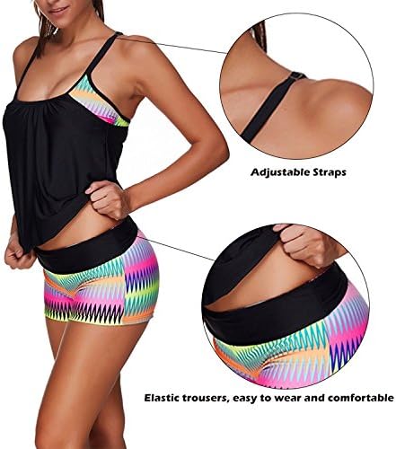 FUVOYA Women's Two Piece Tankini Set Printed Swimsuit Sporty Swimwear 3 Color M-3XL