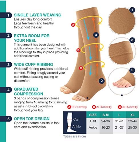 Graduated Compression Stockings Knee Length Beige Large 16-35 mmHg