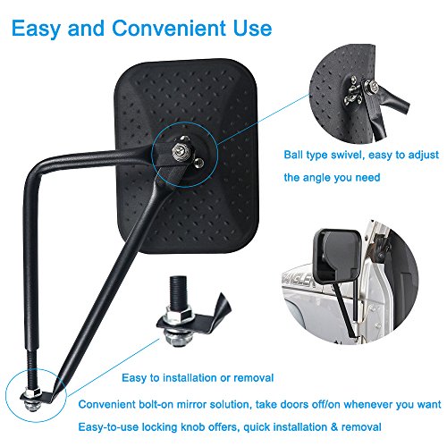 image for Bentolin Shake Proof Door Off Mirrors,Quick Release Adventure Mirrors 