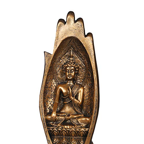 NBHUZEHUA Buddha Sitting in Hand Statue Resin Lao Thai Buddhist Figurines Home Decor Zen Gifts Gold - Thumbnail 6