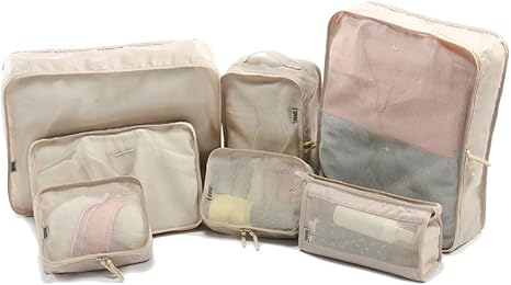 Amazon Co Jp 旅行収納袋下着仕分け袋スーツ洋服収納袋荷物旅行衣類収納 Color Beige Size 7 Sets シューズ バッグ