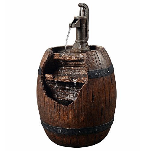 Peaktop 201610PT Outdoor Garden Barrel Fountains, Dark Wood
