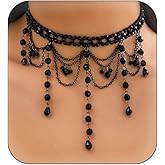 Asphinien Gothic Black Lace Crystal Tassel Choker Necklace for Women Floral Gemstone Punk Lolita Collar Necklace Jewelry Vintage Thick Choker