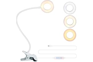 Bekada LED Desk Light with Clamp for Video Conference Lighting, Clip on LED Ring Light for Computer Webcam, USB Laptop Light for Zoom Meetings, Reading Light with 3 Color 10 Dimming Level (White)