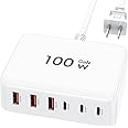 100W GaN USB C Fast Charger Block Compact 6 Port GaN Charging Station HUB Brick Portable Wall PD Charger Power Adapter for iPhone 16 15 14 13 12 Pro Max iPad Pro Air Samsung Galaxy Pixel LG