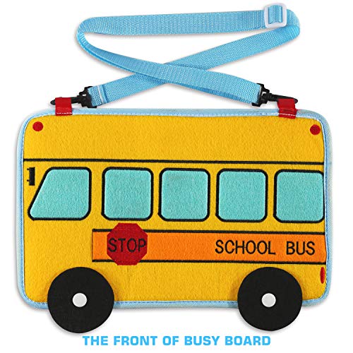 Busy Board, School Bus Style Activity Board(12 Basic Skill), for Fine Motor and Learn to Dress, Early Educational for Preschool Kids Toddler, Sensory Toy for Kindergarten Classroom Airplane Car Travel - Thumbnail 6