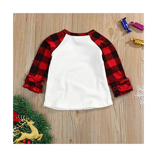 Toddler Kids Baby Girls Top Christmas Santa Print Plaid Ruffle Long Sleeve T-Shirt Outfits Clothes (4-5 T, Red Plaid) - Image 7