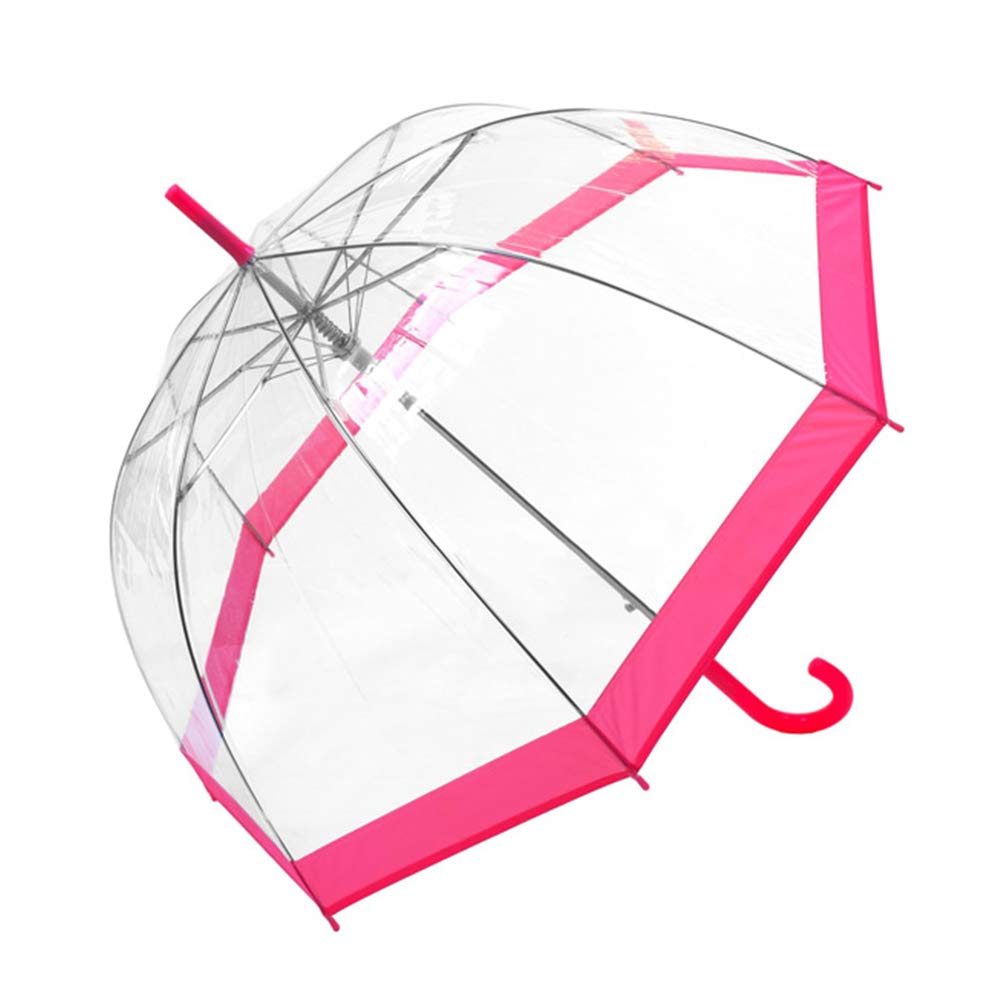 Susino Women's Transparent Dome Umbrella with Automatic Opening System, Wide Protection with Diameter 100 cm, Windproof, Pink Border, Transparent and pink, 100 cm, cane umbrella