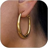 Large Gold Hoop Earrings for Women Chunky Hoop Earrings Gold Lightweight Large Hoops Earring Stylish Statement Jewelry Everyday Wear Classic Round Earring Gift for Women