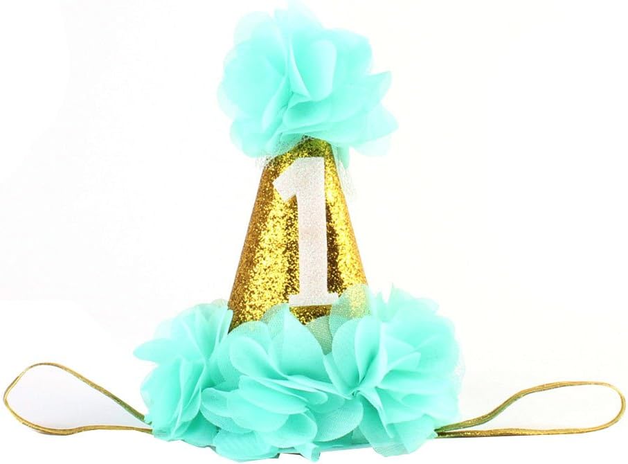 YeahiBaby 1st Birthday Party Hat Princess Hairband Baby Girl Flower Hair Accessories Crown (Blue)
