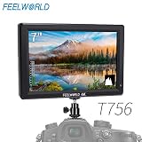 FEELWORLD T756 7 Inch DSLR Camera Field Monitor 4K HDMI Input Output Video Assist Full HD LCD Screen IPS 1920x1200 External Display with Peaking Focus False Colors Zebra Exposure