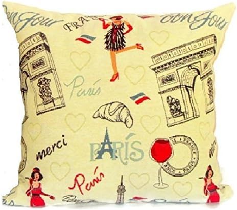 Paris throw pillow cover โ 20x20 โ Woven jacquard cushion cover โ Goldenrod black red pillow sham โ French embroidery sofa toss Livingroom by SABDECO