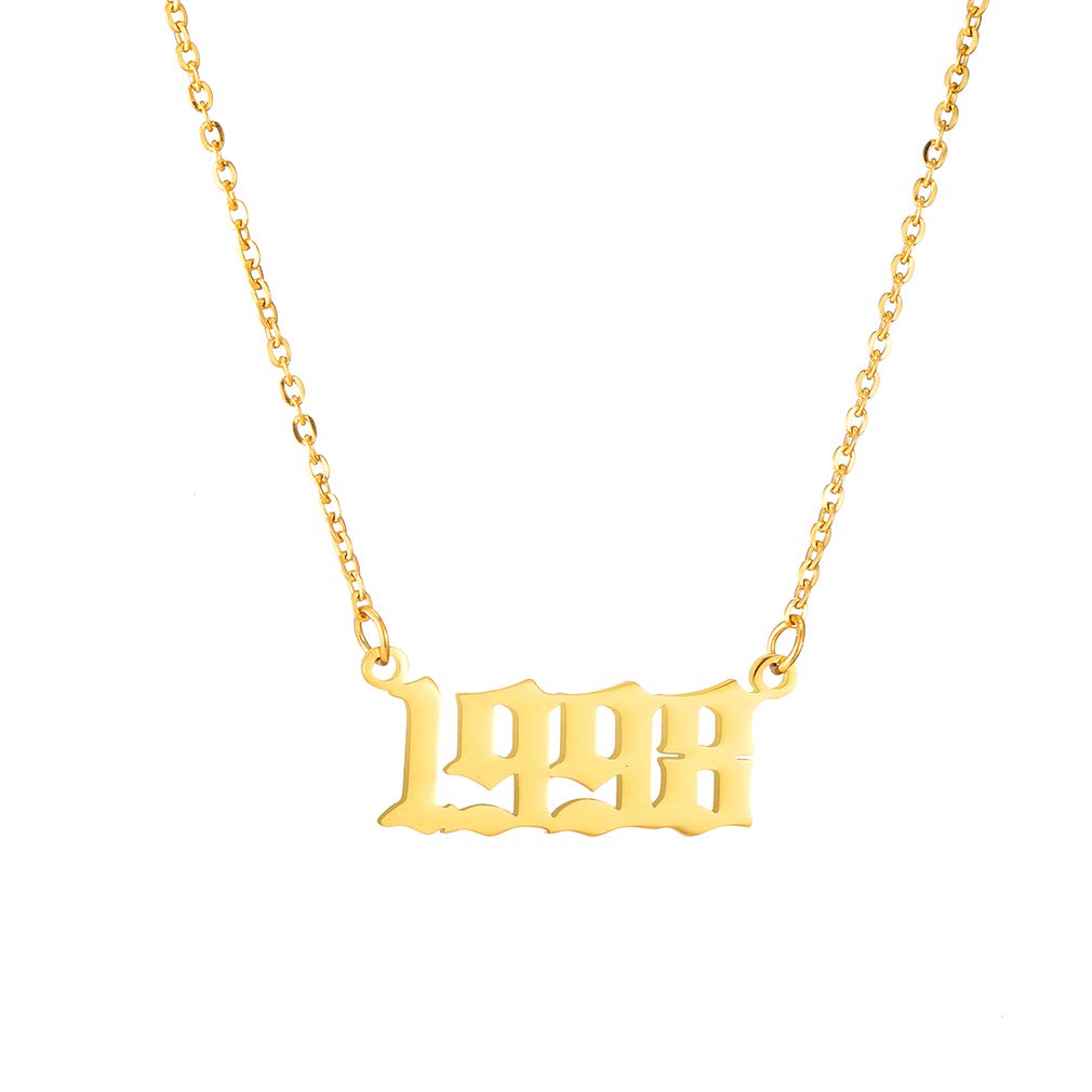 AFSTALR Year Necklace Women Birthday Gifts Charm Friendship Jewellry for Girls Birthday Year Number 1998 Gold