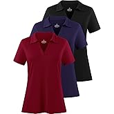 Femdouce Women's Polo Shirts V-Neck Short Sleeve Moisture Wicking Collared Shirts for Women Golf Polo Shirt for Work 1-3 Pack