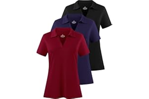 Femdouce Women's Polo Shirts V-Neck Short Sleeve Moisture Wicking Collared Shirts for Women Golf Polo Shirt for Work 1-3 Pack