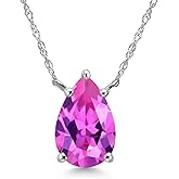 Gem Stone King 14K White Gold Pink Created Sapphire Pendant Necklace for Women | 2.41 Cttw | Gemstone September Birthstone | Pear Shape 10X7MM | With 18 Inch Chain