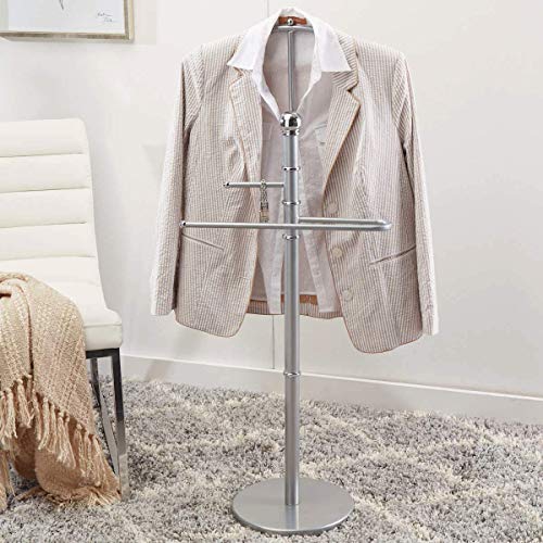 StorageMaid Metal Suit Valet Stand - Gorgeous Chromed Metal with Finished Detail - Best Organization Solution for Bedrooms, Master Closets, and Dorm Rooms - Prime Gift Idea for Women