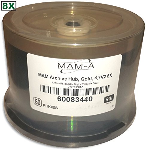 4.7 GB MAM-A (Mitsui) GOLD 8X DVD+R's (Archival-grade) 50-pak in Cakebox