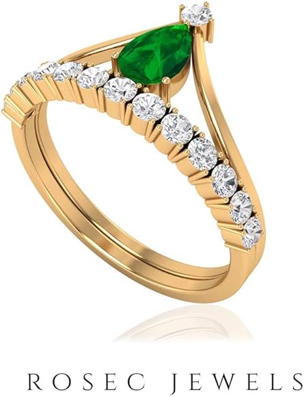 Amazon クラウン婚約指輪 1 2カラット 4x6mm ソリティアエメラルド拡散リング Hi Si 1 2カラットダイヤモンド リングプリンセス結婚指輪梨形 5月誕生石リング 10k イエローゴールド Size 8 リング 通販