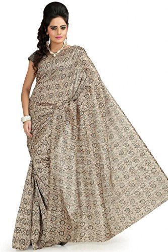 Designersareez Women's Khadi Saree Free Size Cream