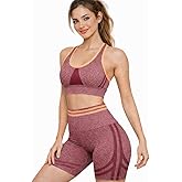 TULIP DE NOIR Women's 2-Piece Seamless Yoga Set, Sports Bra and High Waist Shorts, Athletic Workout Set