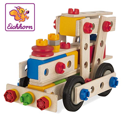 Eichhorn 100039027 - Constructor groß?e Lok, 100-tlg., Holz-Konstruktions-Set, 4 verschiedene Modellvarianten baubar…
