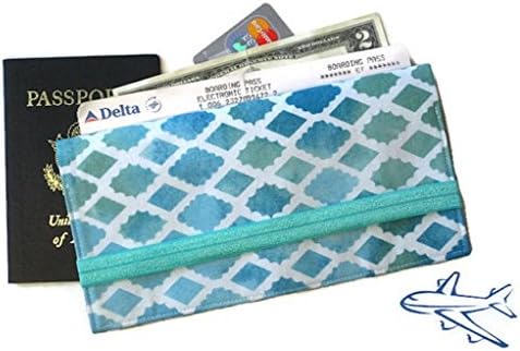 Handmade Passport Holder and Boarding Pass Wallet in Aqua Fabric for Family Travel