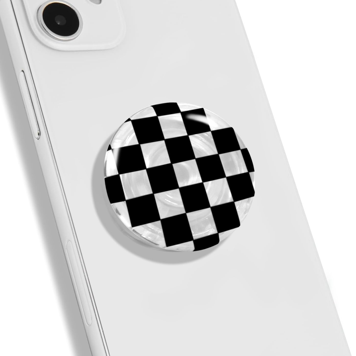 Trendy Checkerboard Phone Grip - Sleek, Expandable, Collapsible - Non-Slip, Durable, Universal Fit - Ideal for Style-Conscious Users (Black)