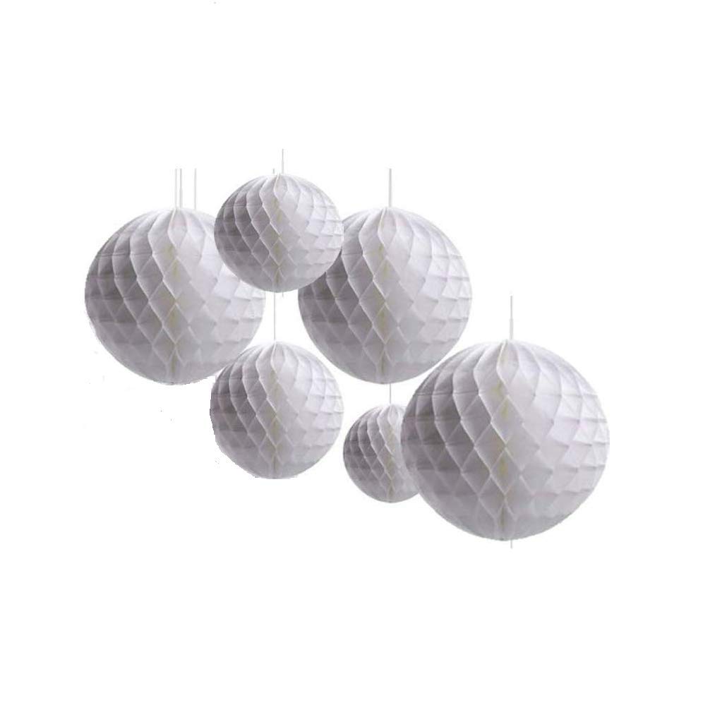 Pack of 6 White Paper Honeycomb Balls Party Paper Decoration (Mix of 6", 8", 10")