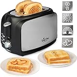Extra Wide 2-Slot Customizable Double Toast Impression Toaster - Make Breakfast Fun w 4 Interchangeable Design Plates- Rainbow, Flower, Heart and Sun Emoji Patterns