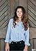 Women's Lapel Vertical Striped Buttons Pocket Blouse (M, Blue)