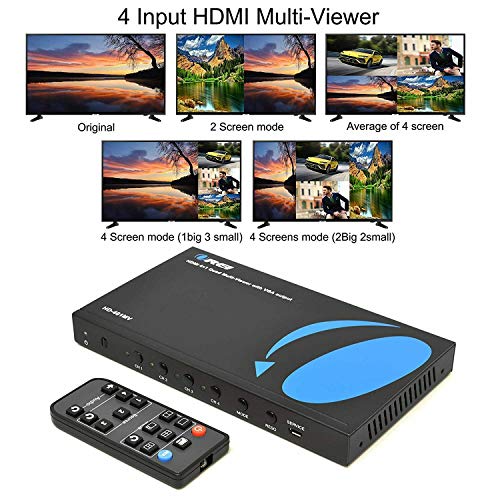 Quad Multi HDMI Viewer 4 in 1 Out by OREI HDMI Switcher 4 Ports Seamless Switcher and IR Remote Support 1080P for PS4/PC/DVD/Security Camera, HDMI Switch VGA Output - HD-401MV