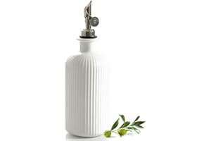 getstar Olive Oil Dispenser Bottle for Kitchen, 350ml White Ceramic Oil Bottle with Automatic Stainless Steel Pourer