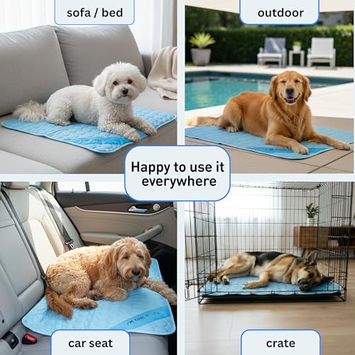INSPECTOR TAIL Dog Cooling Mat - No Freeze Needed, Self-Cooling Pad for Large Dogs, Washable Portable for Crate Kennel Car Sofa Bed Floor, Indoor Outdoor Summer Use, 39"x27" with Carry Bag