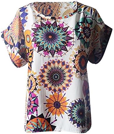 YOUNG LIGHT@ Womens Cute Geometric Print Loose Chiffon Blouses Top Shirt Cool T-shirt (XX-Large,sunflower)