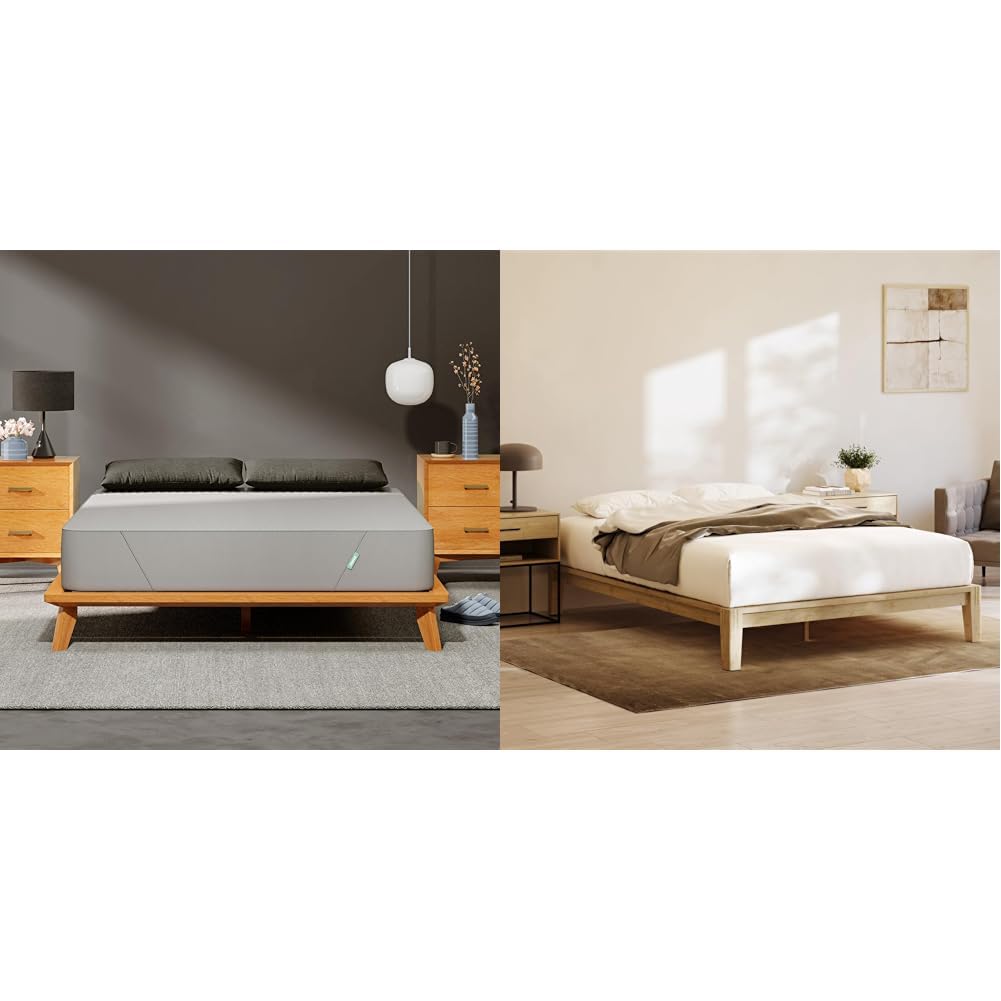 Siena 14” Queen Mattress & 2 Bonus Pillows with Bamboo Bed Frame - Natural Color - Medium Firm Memory Foam - Premium Pressure Relieving Layers - Easy Tool Free Set Up - Holds Up to 800 Pounds Image