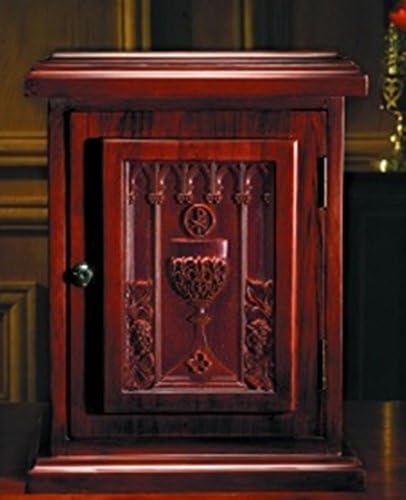 Maple Hardwood Tabernacle with Carved Chalice in Walnut Stain Finish, 20 Inch