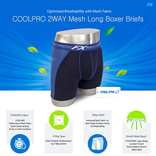 FITEXTREME Mens 3 Pack 2Way Mesh Cool Sporty Performance Stretch Long Boxer Briefs C L