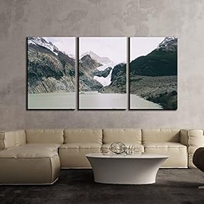 3 Piece Canvas Wall Art - Snow Covered Mountain and River - Modern Home Art Stretched and Framed Ready to Hang - 16"x24"x3 Panels