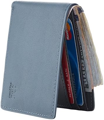 Joymon Mens Slim Minimalist Front Pocket Wallet Genuine Leather ID Window Card Case RFID Blocking (synethic leather deep blue)