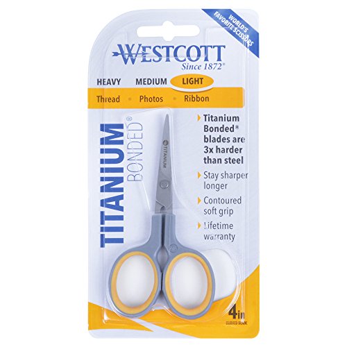 Westcott 4" Sewing TitaniumBonded Embroidery Scissors, Curved (13865