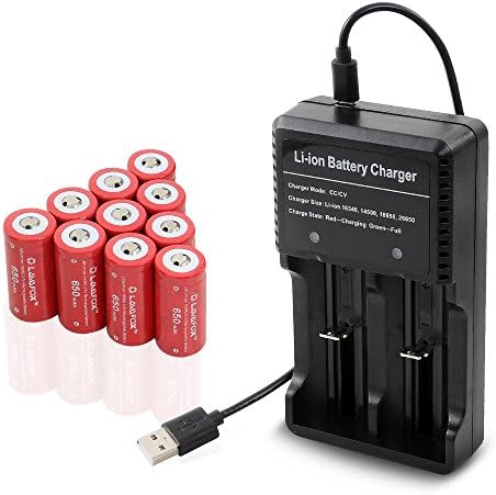 CR123A 16340 Battery, 10 Packs RCR123A 3.7 V Rechargeable Li-ion batteries and Dual Channel Charger (10 Pcs)