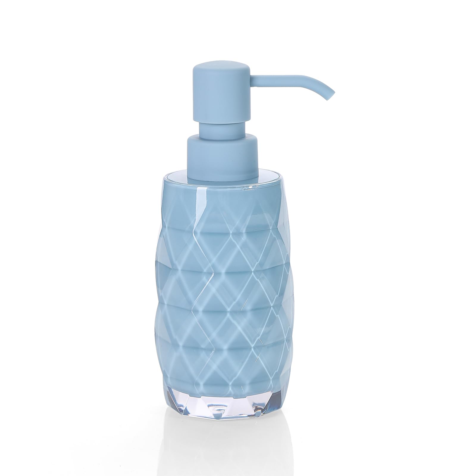 Photo 1 of YAUKPH Acrylic Soap Dispenser 7oz Refillable Hand Soap Pump - Leak-Proof for Bathroom & Kitchen Sink Diamond Shaped Teal Blue